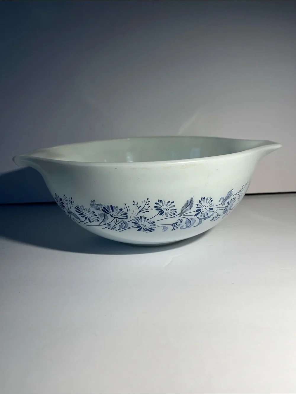 Pyrex Colonial Mist Cinderella Bowl #443 Vintage White/Blue 2.5 Liter USA